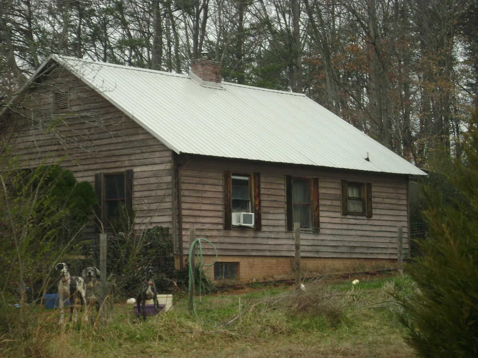 White metal roof on an old wood sided farmhouse, from a Asphalt Shingle Roof Repair job in Converse